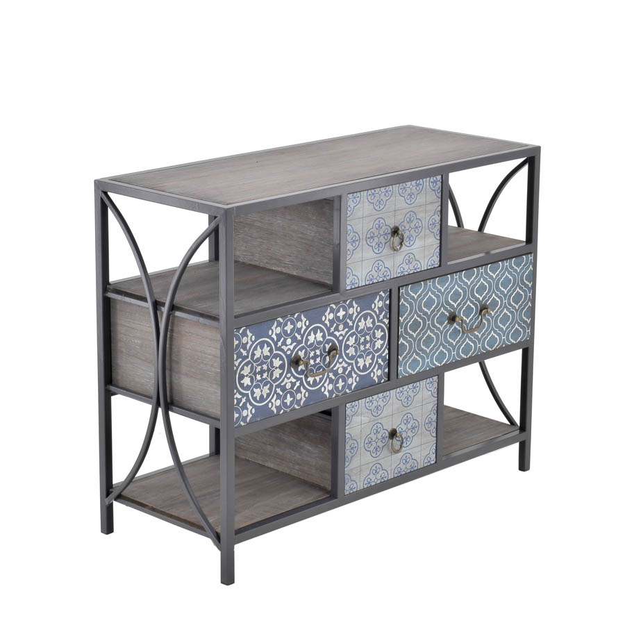 111 Wooden and metal drawer in blue design 34x83cm H.68cm - Commode 4 tiroirs